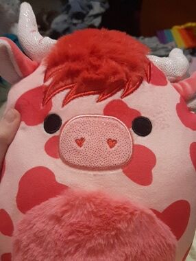 Squishmallows Pink & Red Cow with Glitter Heart Snout